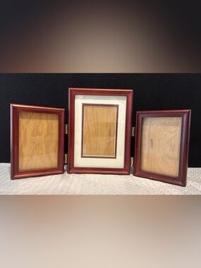 Rare Woods Triptych Picture Frame 5x7 3.5x5 Solid Wood Folding Triple Vintage
